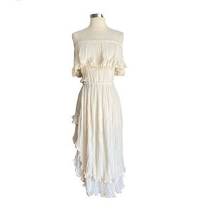 Jen’s Pirate booty womans boho Off-Shoulder Cream midi Dress size M